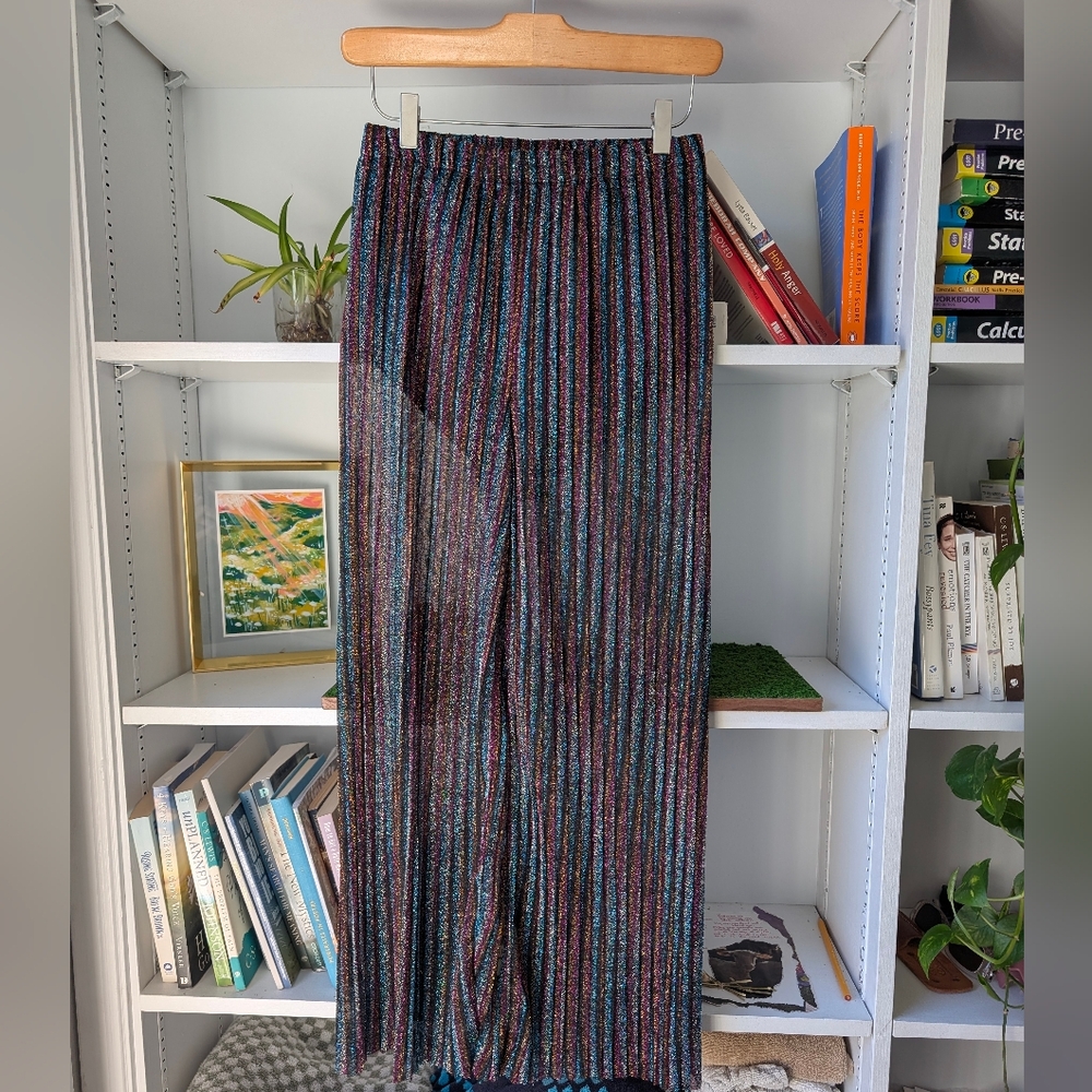 Lilyful Women's Wide Leg Pants Sparky Black Striped Sheer Size Small Festival